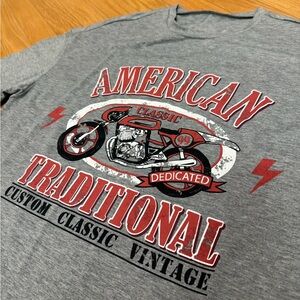 Grey Long Sleeve American Traditional Custom Classic Vintage Motorcycle Tee